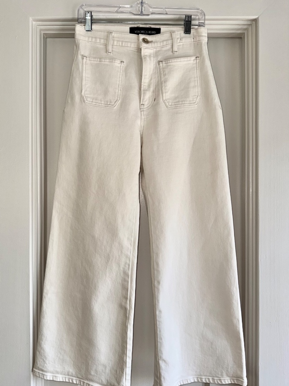 Veronica Beard Kasey Patch Pocket Wide Leg Jean. Size 27 Ecru. NWOT - Picture 4 of 5